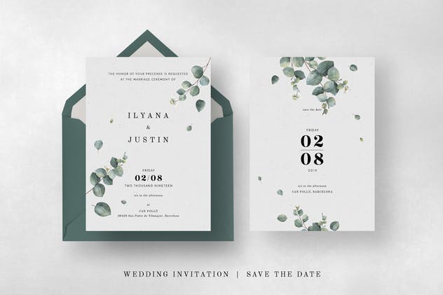 桉树叶子婚礼邀请函设计模板 Eucalyptus Foliage Wedding Suite插图(7)
