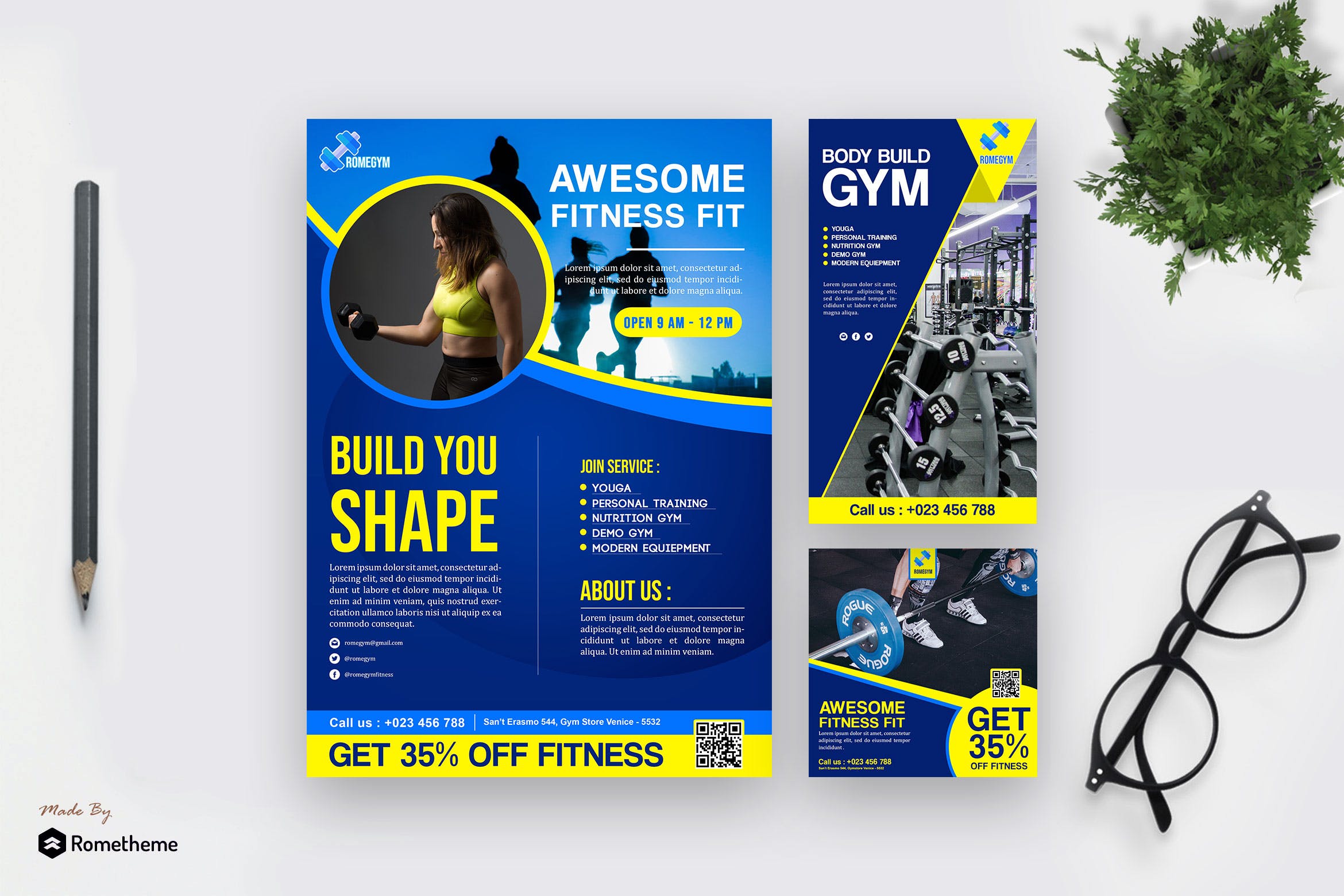 健身俱乐部宣传广告设计素材包 Fitness – Modern Template Pack插图