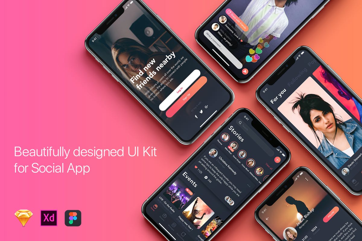 针对iOS系统设计的社交APP移动应用UI设计套件 Social mobile App UI Kit for Iphone X插图
