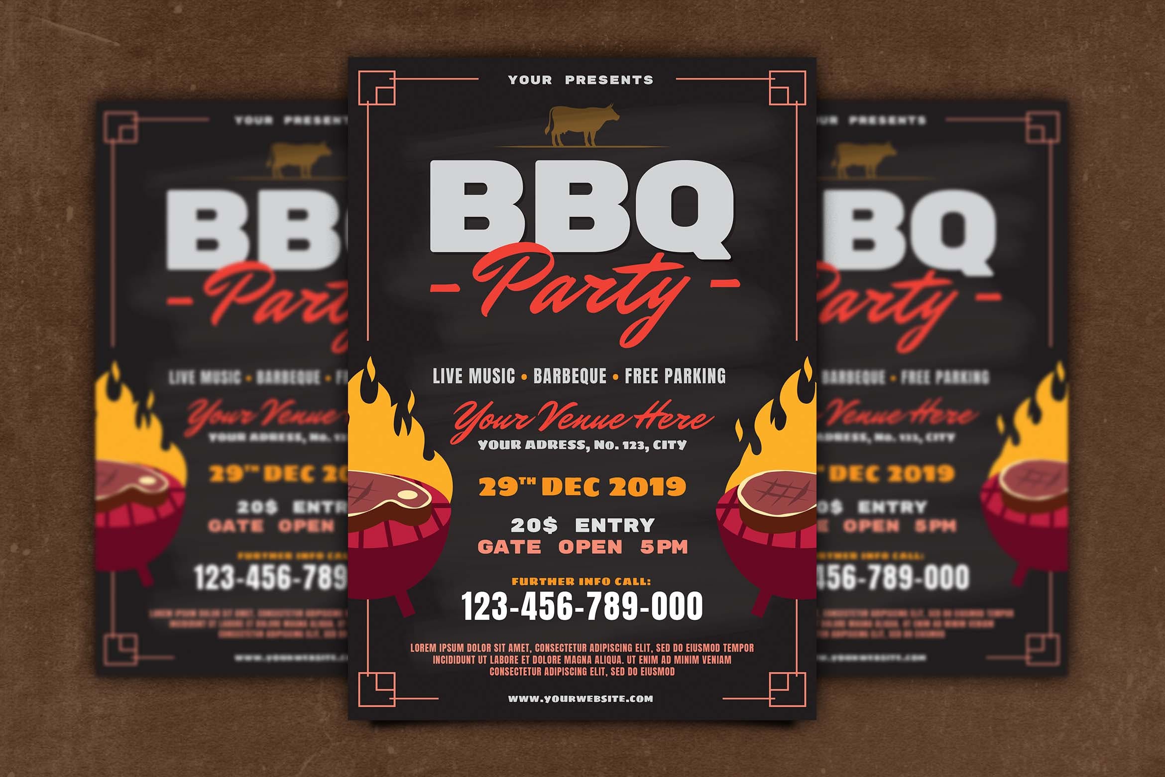 BBQ烧烤主题活动海报传单设计模板素材 BBQ Party Flyer插图