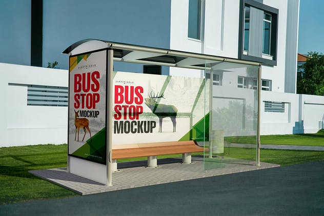 巴士公交站台灯箱广告牌样机 Bus Stand Mockups插图5