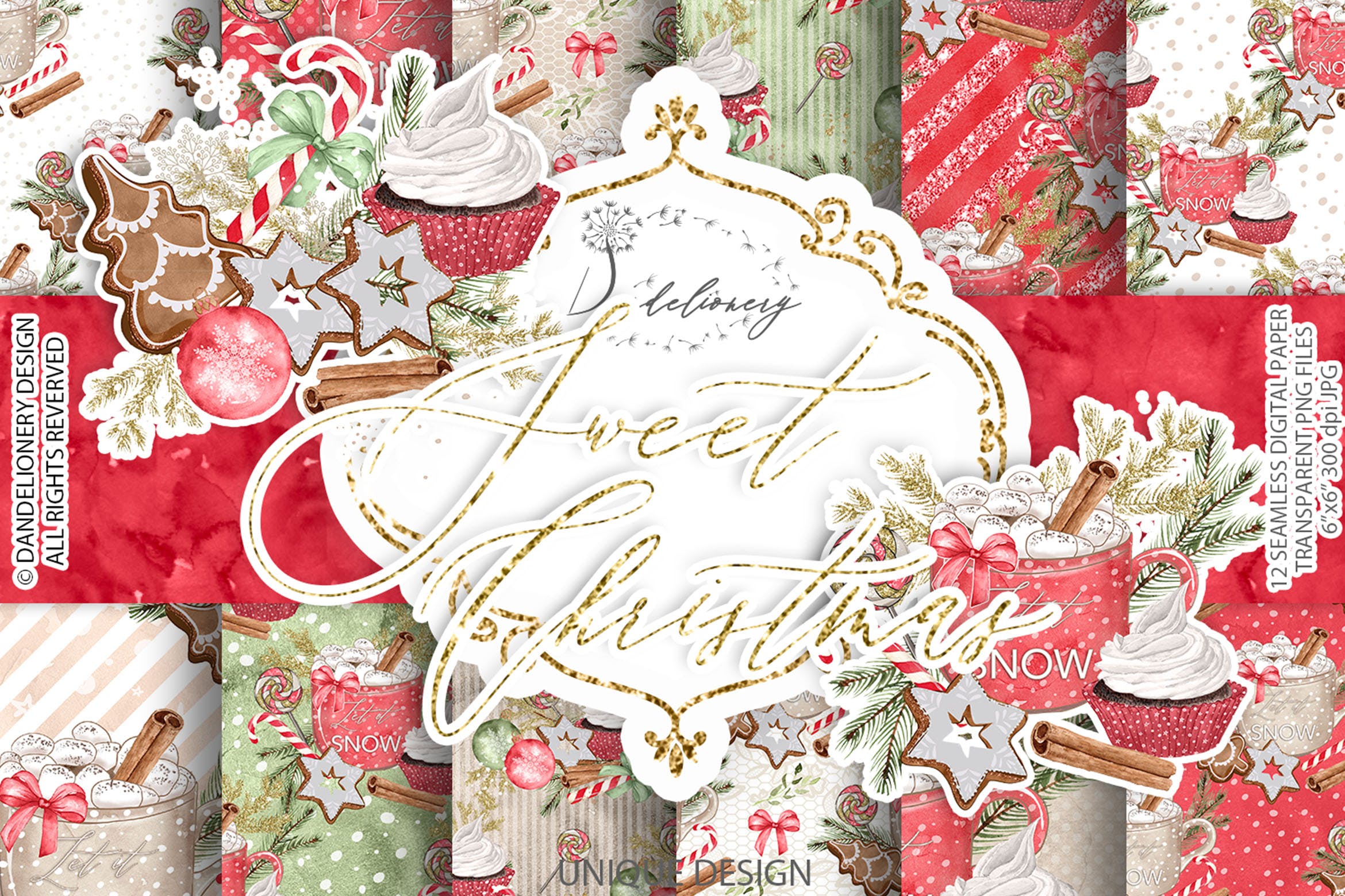 甜蜜圣诞节主题数码纸张背景素材 Sweet Christmas digital paper pack插图