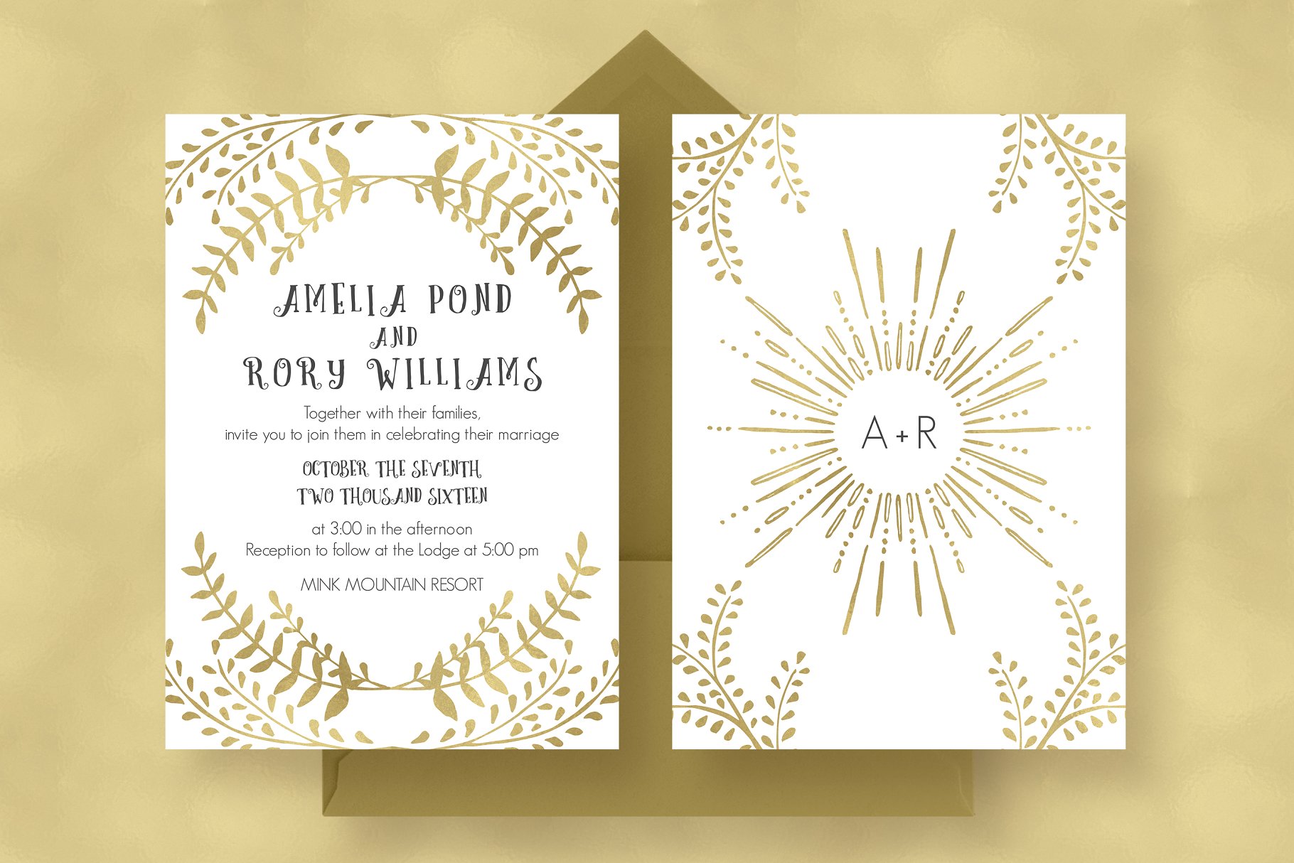 金色色调婚礼邀请函设计模板套装 Gold Wedding Invitation Suite插图(1)