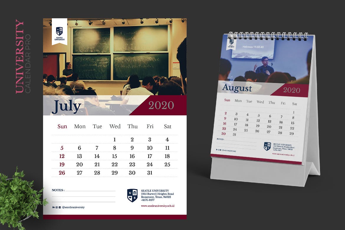 多行业通用可定制2020年活页台历表设计模板 2020 University Calendar Pro插图(4)