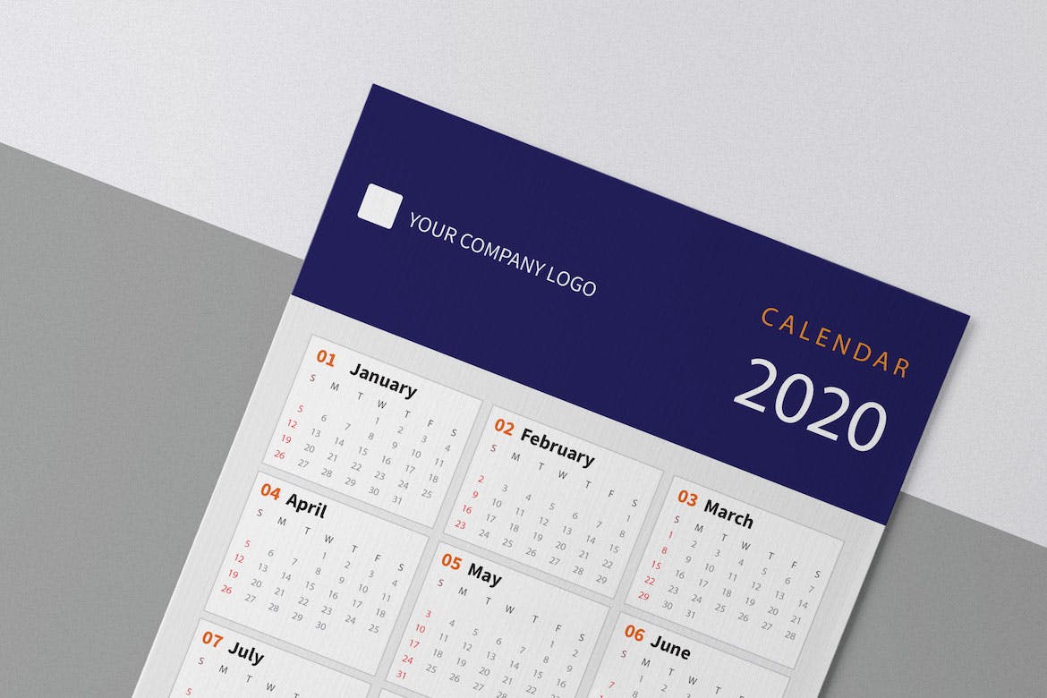 纯色设计2020日历表年历设计模板 Creative Calendar Pro 2020插图(1)