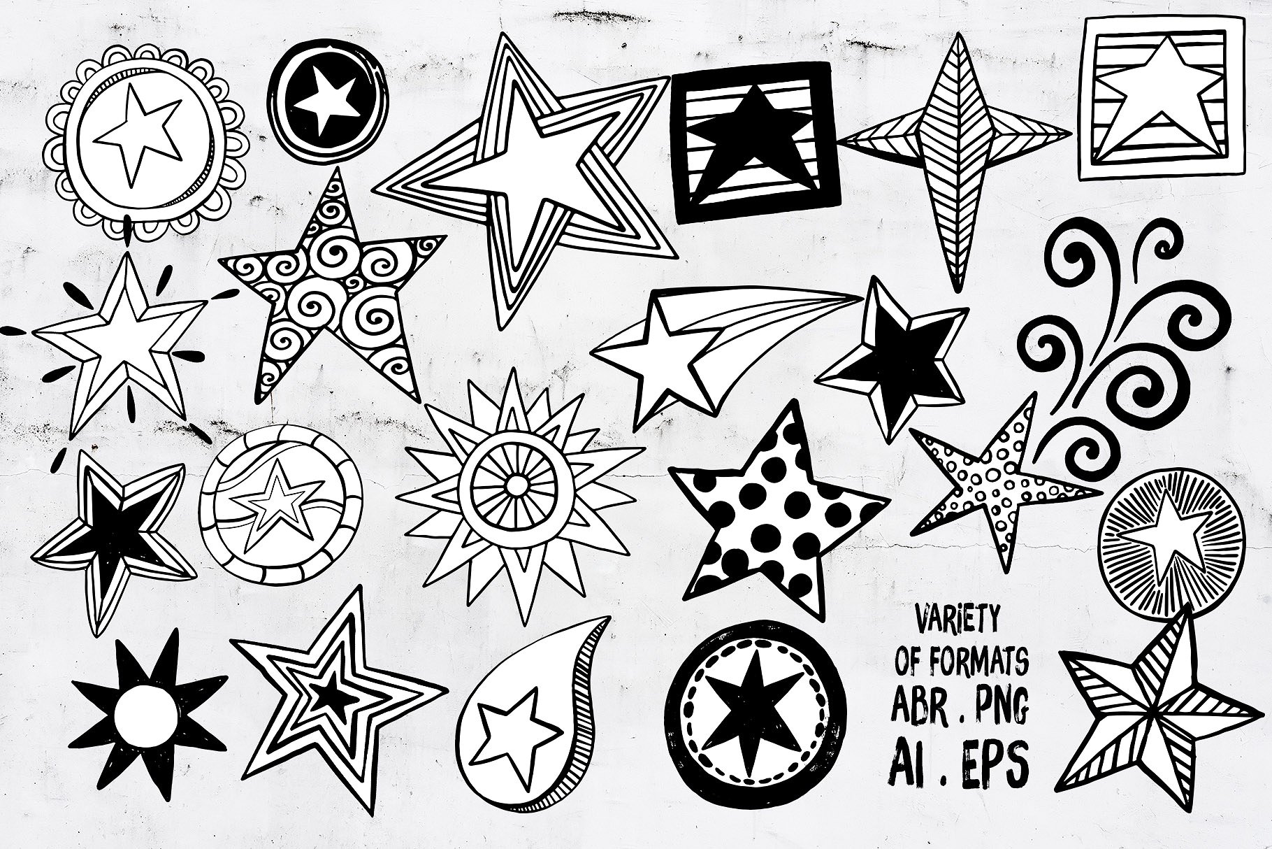 星星涂鸦图案剪贴画 Star PNG Vector, Star Doodle ClipArt插图(1)