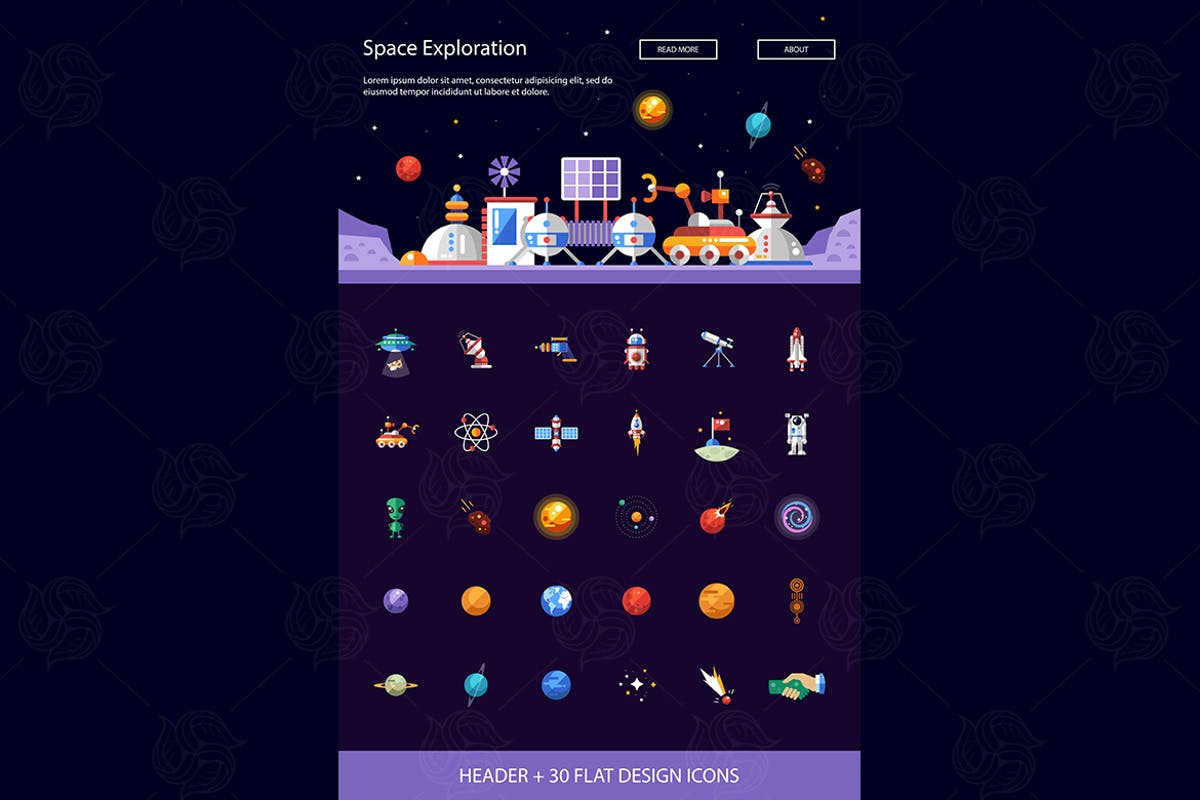 现代扁平设计太空科技主题图标素材 Space – modern flat design style icons set插图