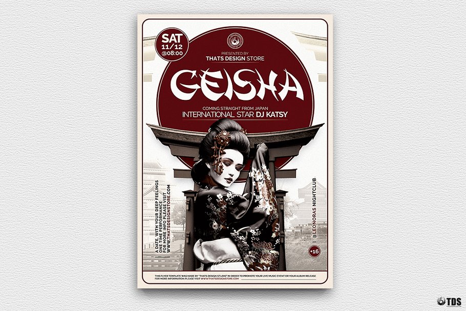 日本传统歌姬舞会活动PSD传单模板V5 Geisha Night Flyer PSD V5插图(1)