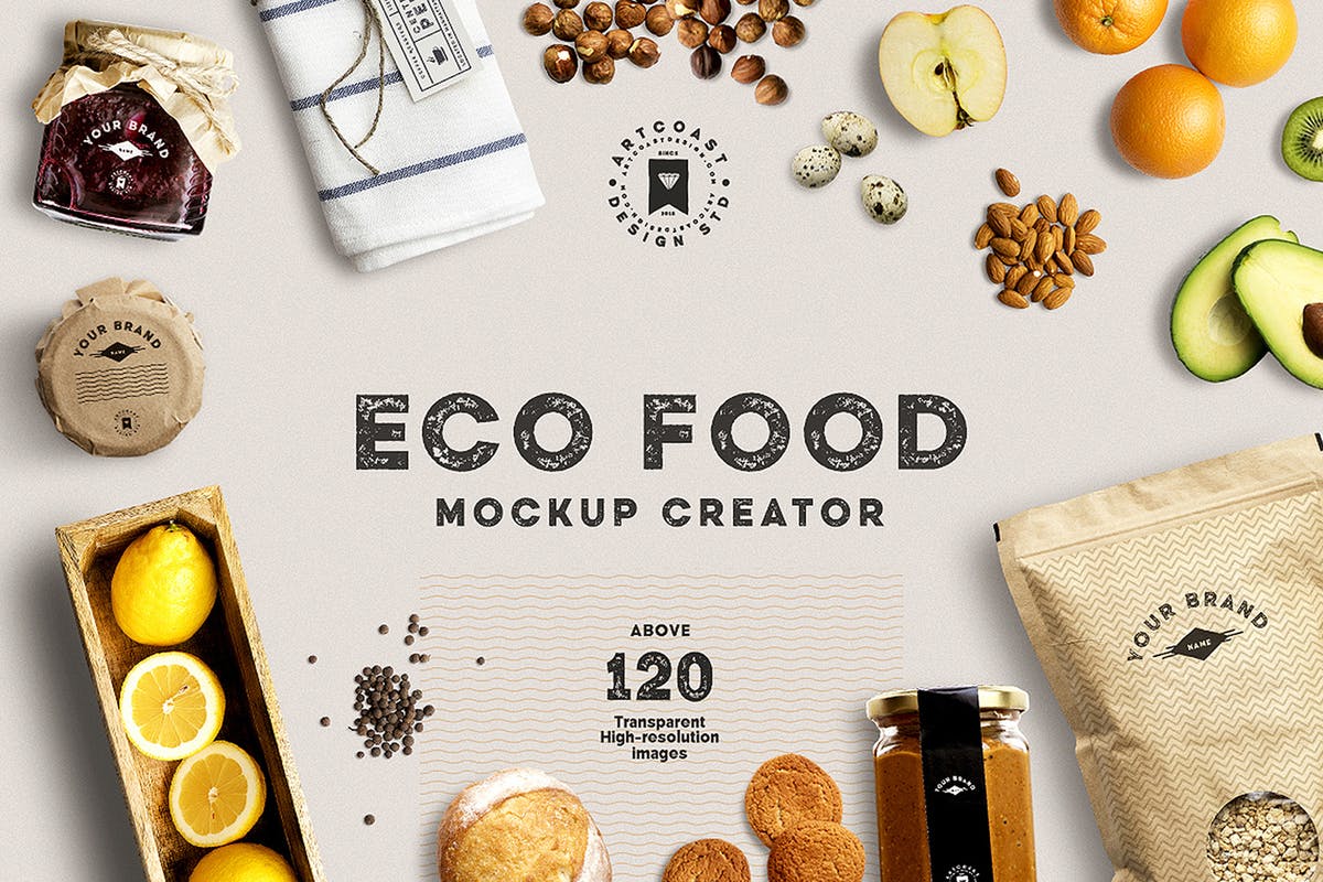 健康生态食品场景设计素材包 Eco Food Mockup Creator插图