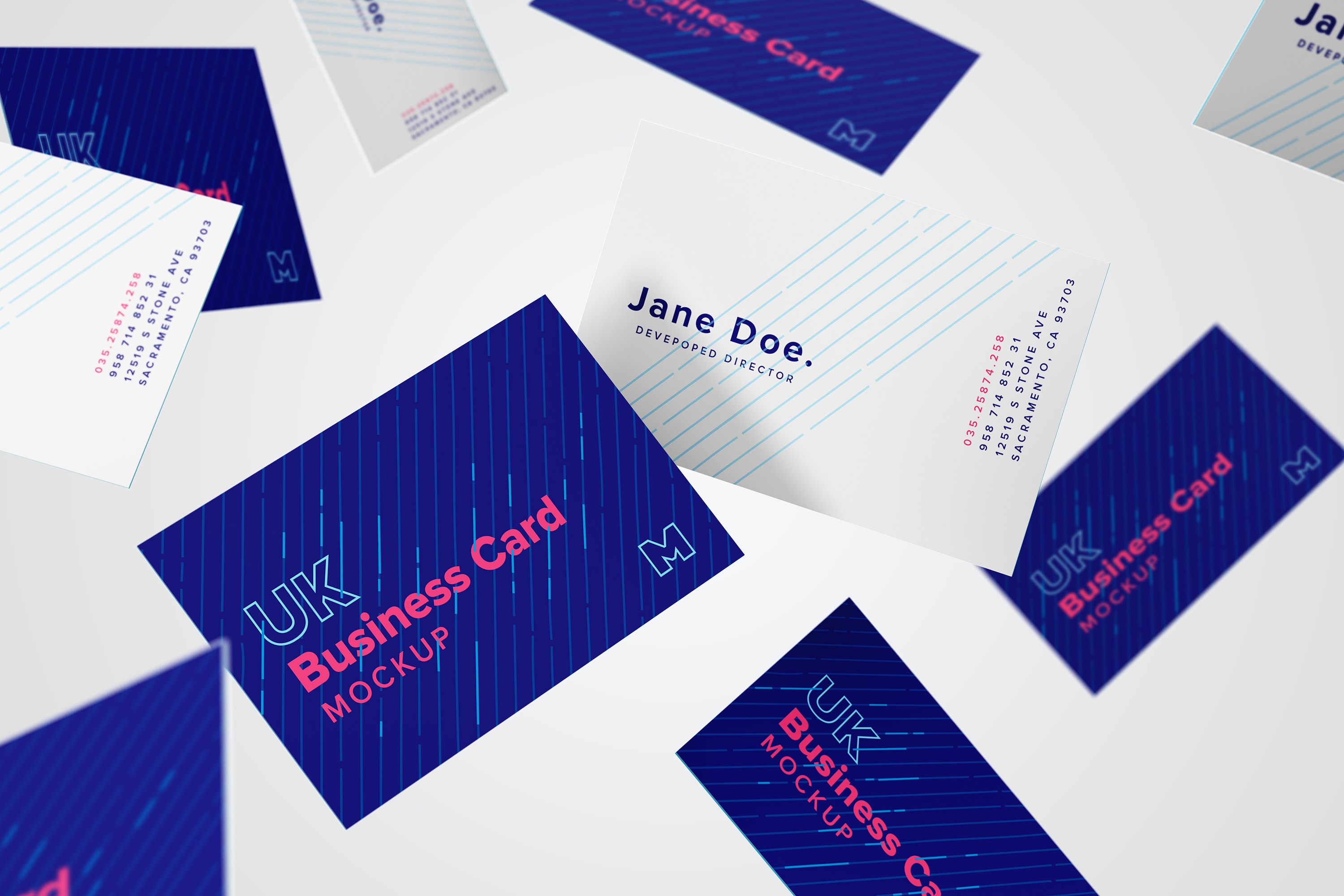 英国尺寸规格企业名片设计预览样机10 UK Business Cards Mockup 10插图(1)