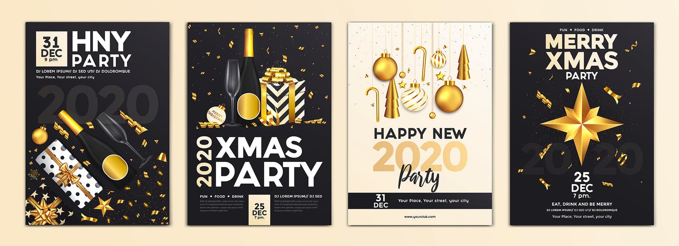 16合1圣诞节/新年主题海报传单设计模板 Set of 16 Christmas and Happy New Year Party Flyer插图(8)