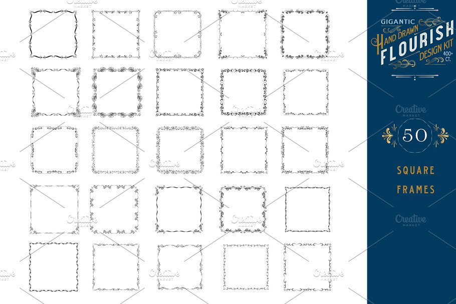 手绘花纹设计套件（400 +花卉设计元素） Hand Drawn Flourish Design Kit插图(7)