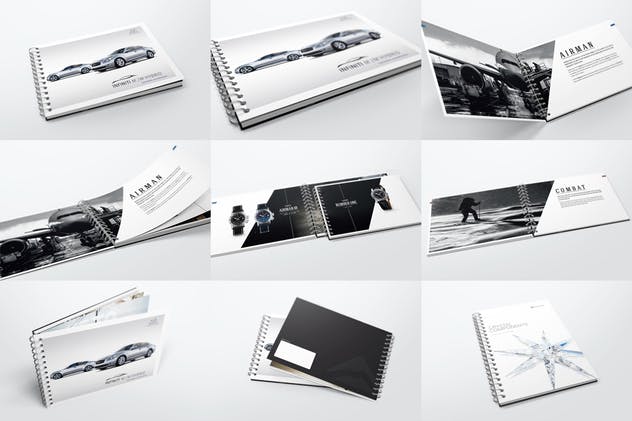 活页装订图书/目录样机 Spiral Bound Book / Catalogue Bundle Mockups插图(1)