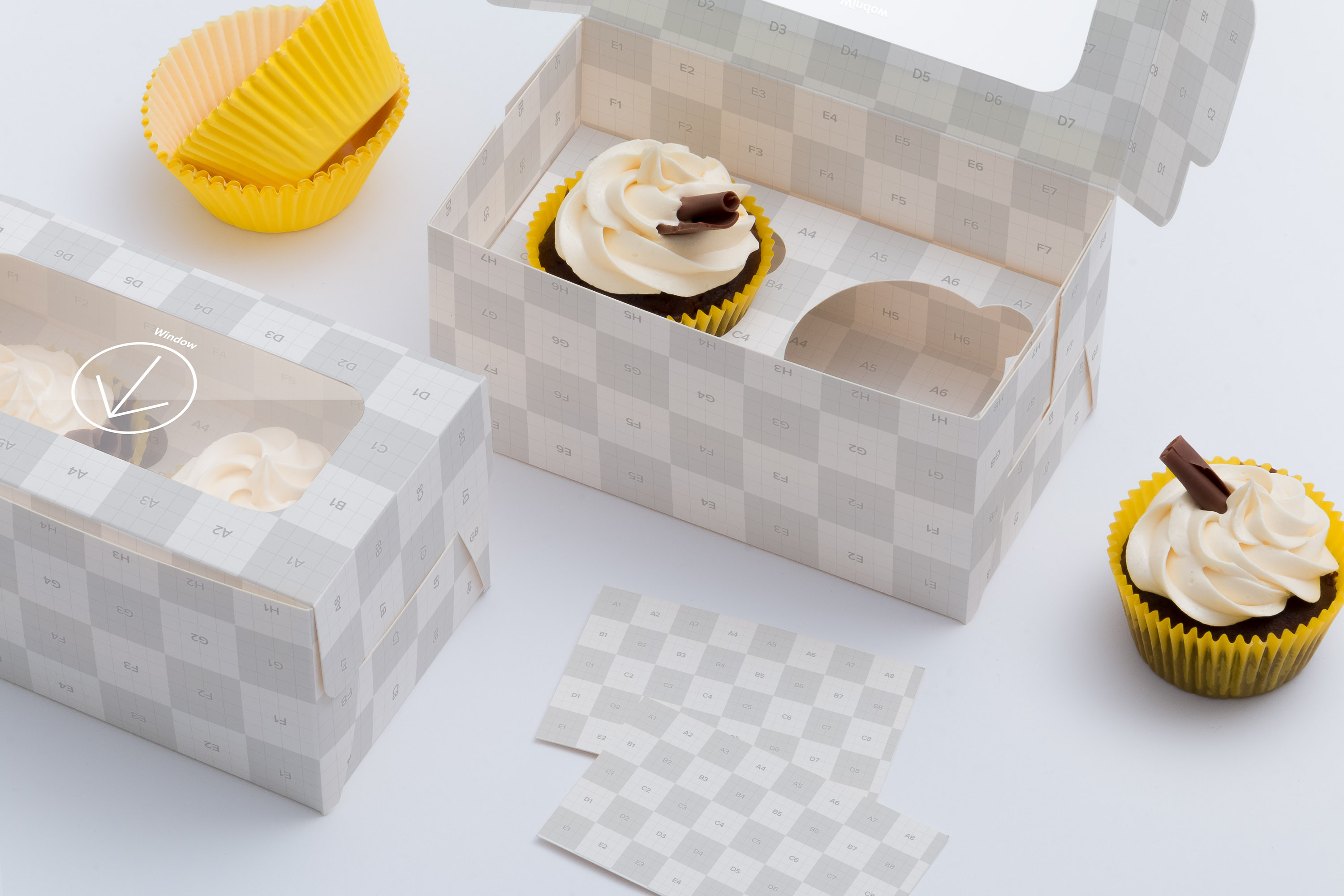 两只装纸杯蛋糕糕点包装外观设计样机模板03 Two Cupcake Box Mockup 03插图(1)