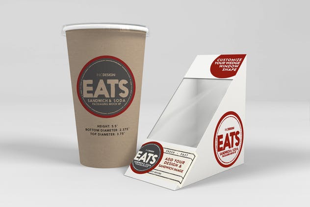 楔形三明治和苏打饮料纸杯样机套装 Sandwich Wedge and Soda Paper Cups MockUp Set插图(6)