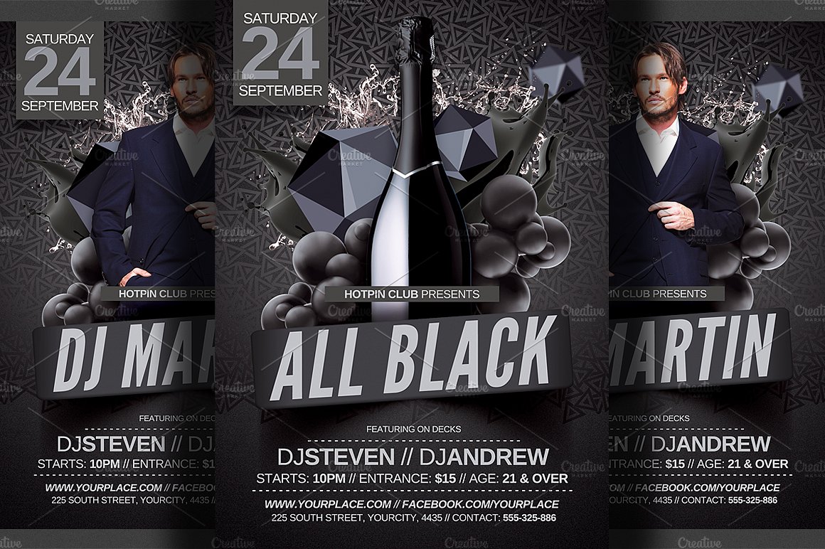 全黑装扮派对传单模板 All Black Party Flyer Template插图