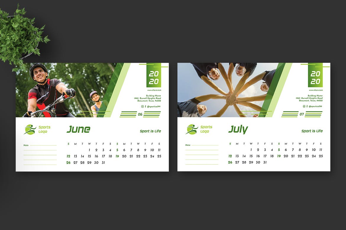 2020年体育运动主题活页翻页台历表设计模板 2020 Sport Calendar Pro插图4