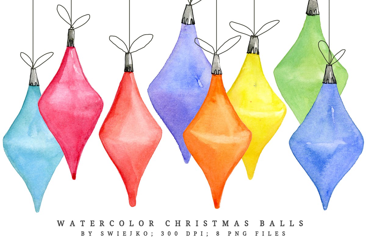 水彩圣诞球v1 Watercolor Christmas Balls I插图