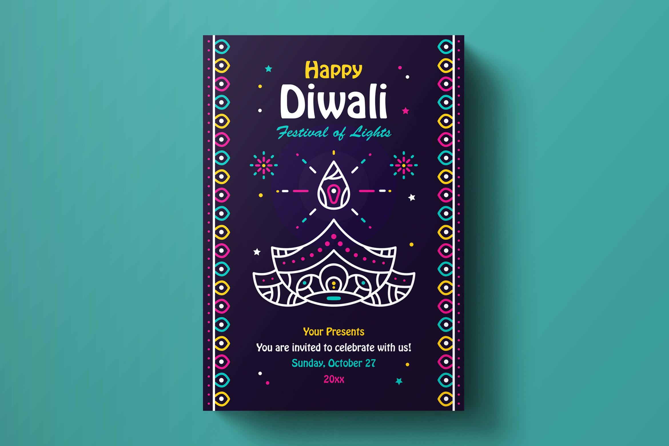 印度排灯节活动海报传单设计模板v1 Diwali Flyer Template插图