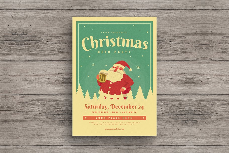 复古圣诞派对宣传海报设计模板 Christmas Beer Event Party Flyer插图(2)