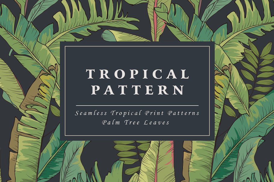 热带植物棕榈树矢量无缝图案Palm Tree Leaves插图1