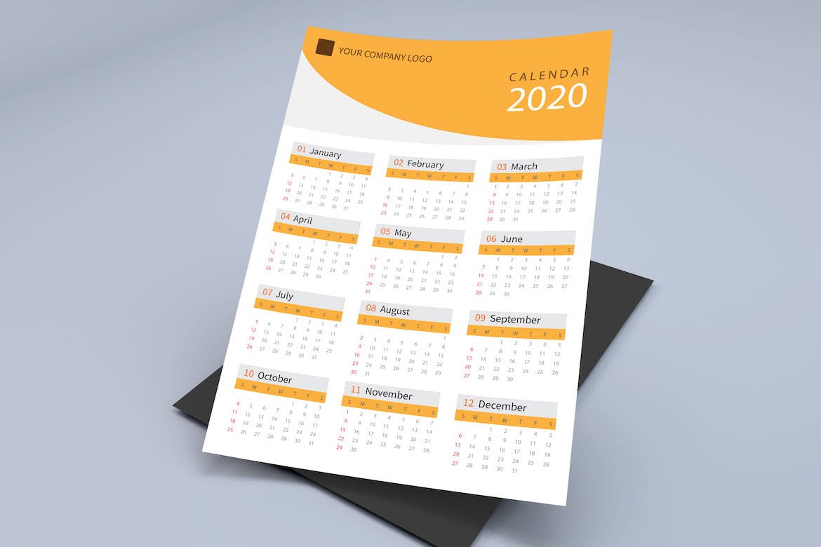 单色设计2020日历表年历设计模板 Creative Calendar Pro 2020插图4