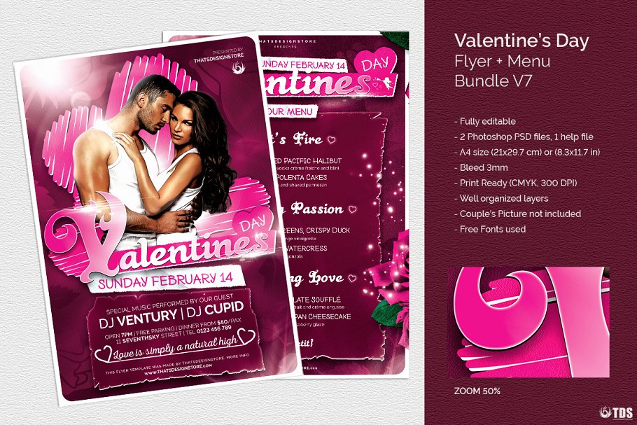 情人节主题传单PSD模板v7 Valentines Day Flyer+Menu PSD V7插图