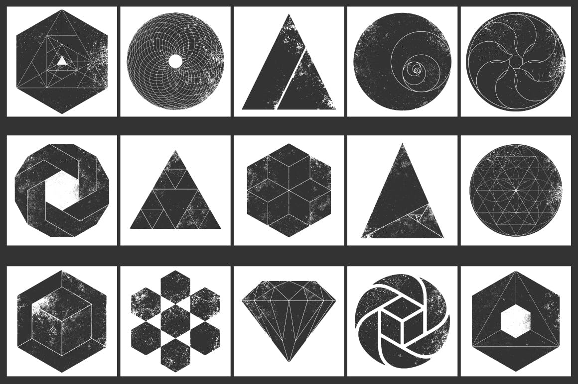 12个破损几何图形背景PSD分层模板 Instagram Textured Geometric Masks插图2