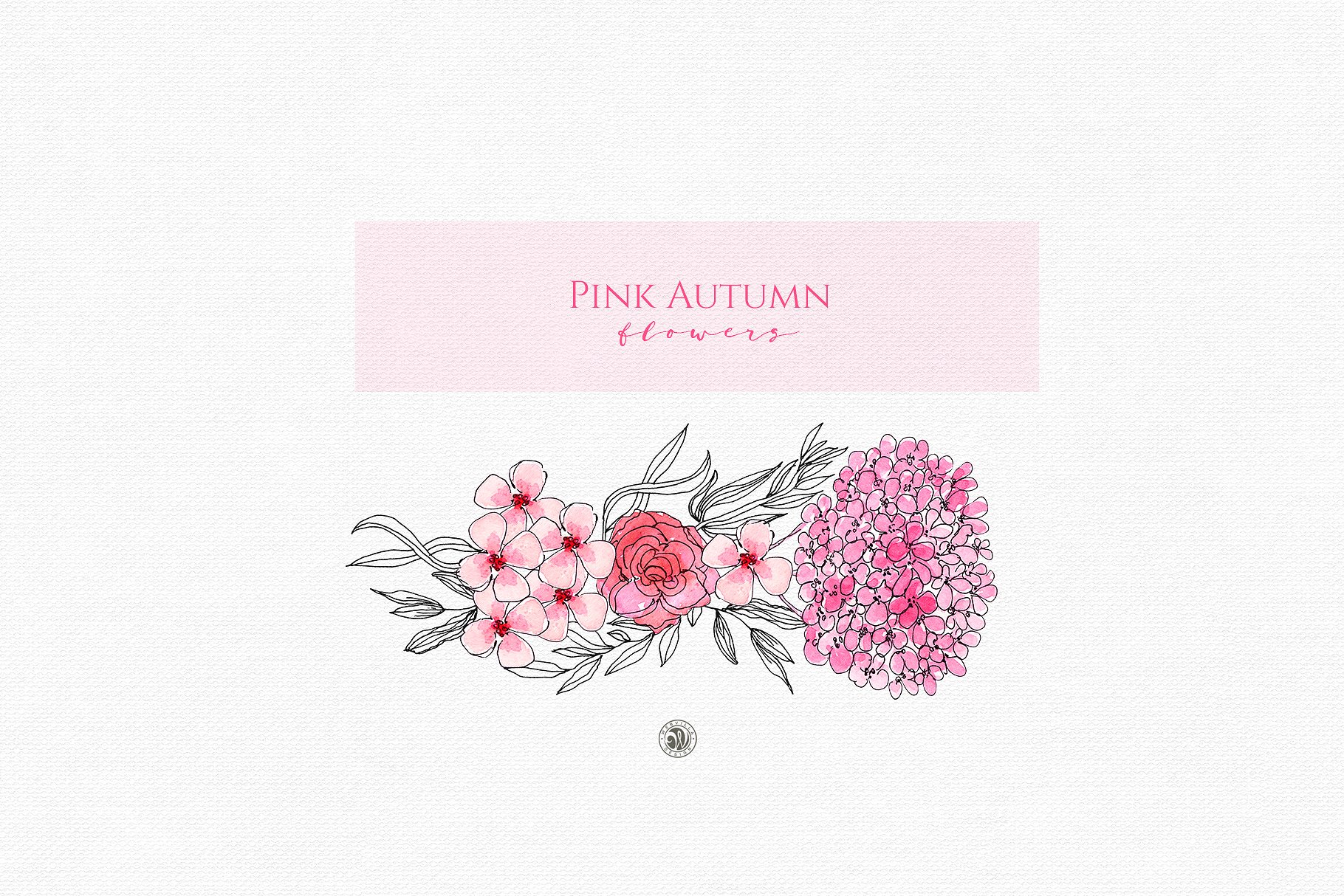 粉红水墨秋季水彩花卉插画 Pink Autumn Flowers插图(2)