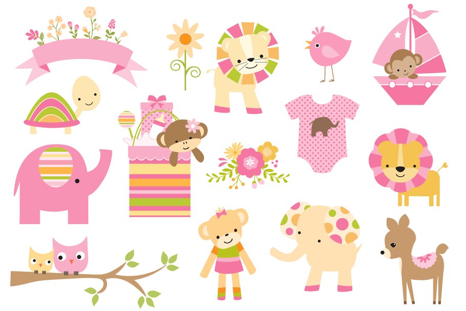 女童主题风格设计元素&背景纹理 Baby Girl Graphics & Patterns插图1