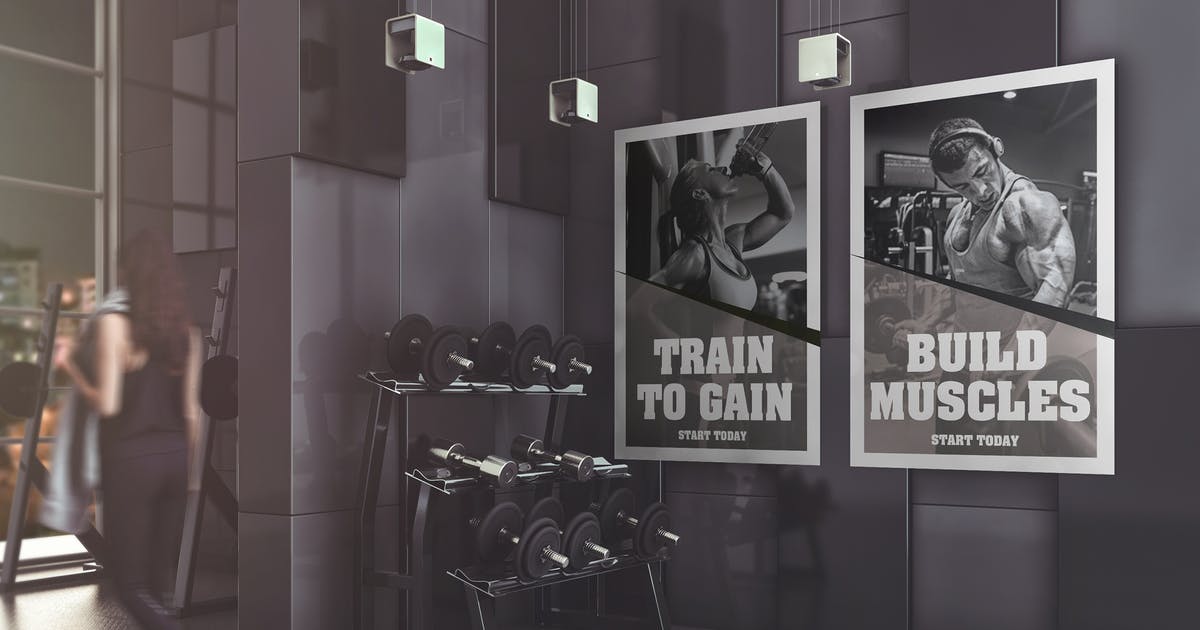 健身房广告海报设计效果图样机模板 Gym Advertising Mockup插图