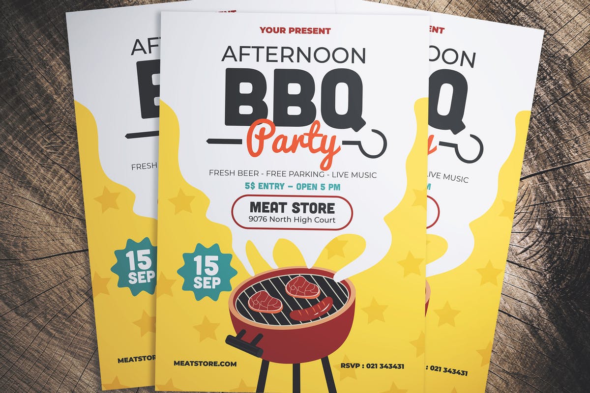 BBQ烧烤活动海报传单设计模板 Barbeque Party Flyer插图