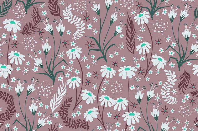 洋甘菊花卉无缝图案背景素材 Seamless Patterns Floral Chamomile Backgrounds插图(1)