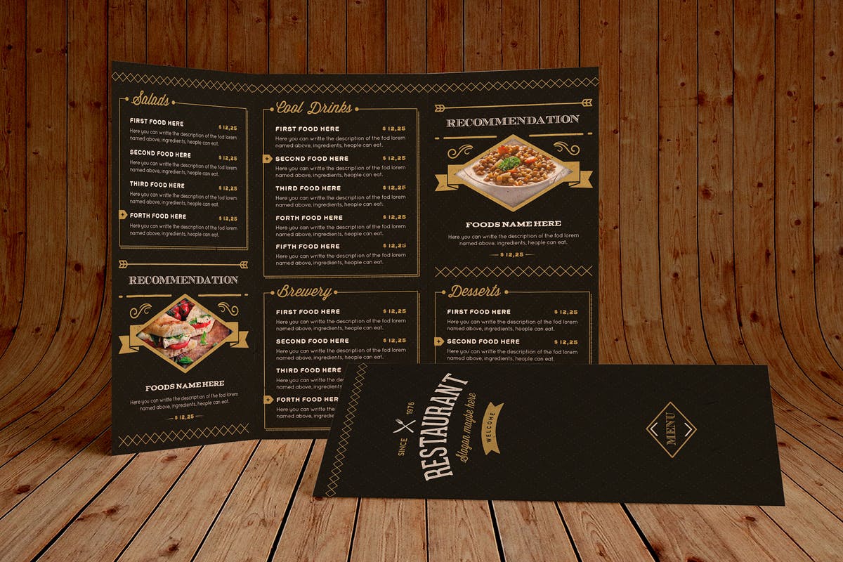 高端优雅餐厅菜单插画设计模板elegant Food Menu 3 Illustrator Template 大洋岛素材