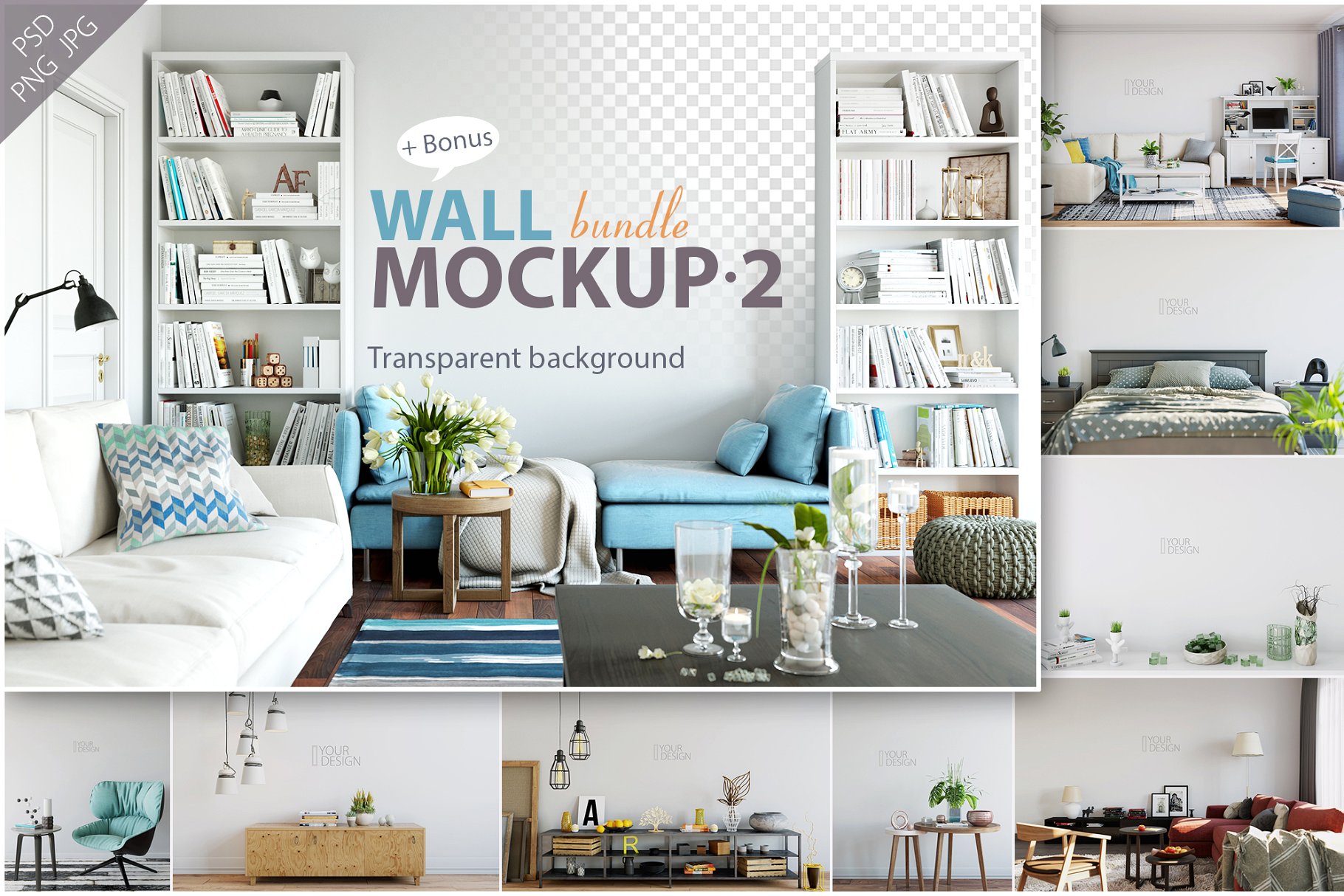 客厅卧室墙纸&相框画框样机模板合集 Interior Wall & Frames Mockup – 2插图