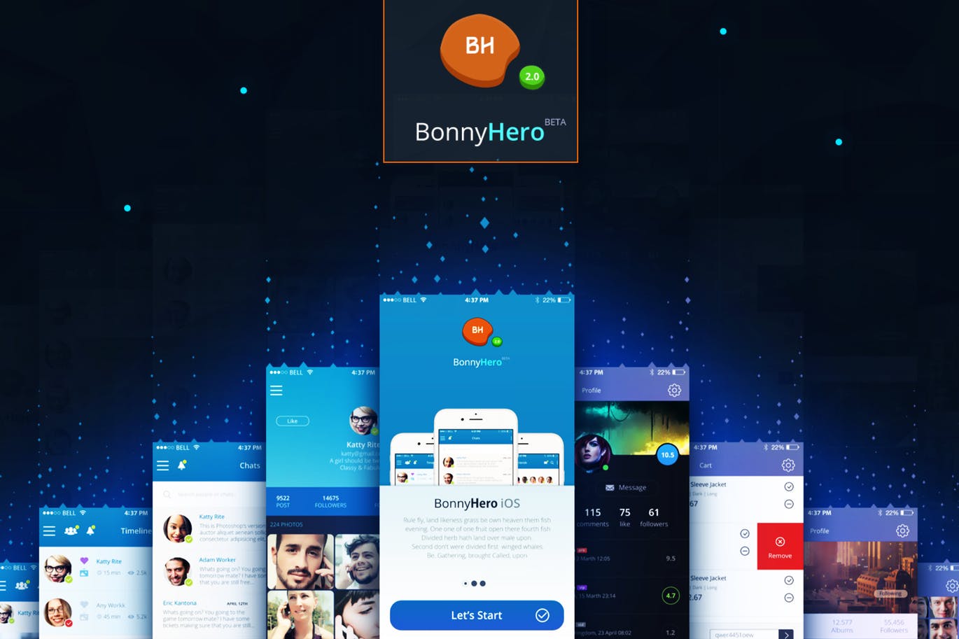 社交网站APP应用UI设计套件v2 Bonny Hero Mobile UI KIT App ver. 2.0插图