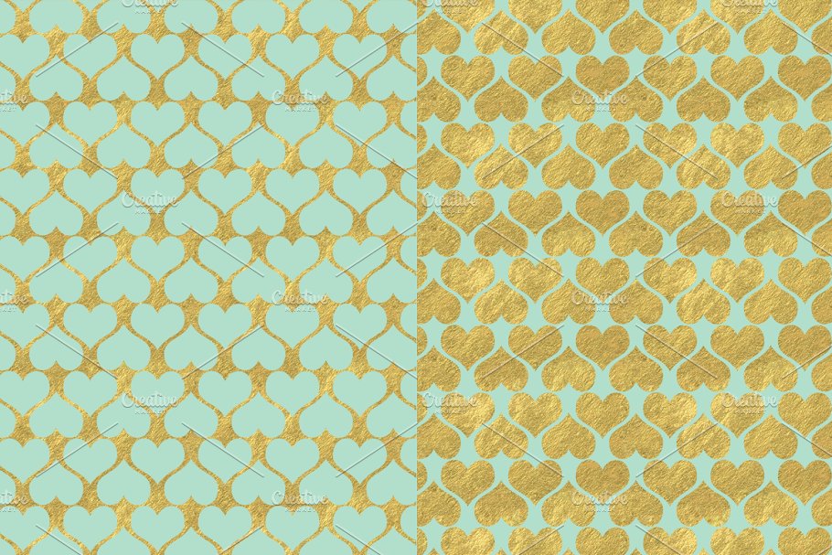 金属薄荷绿背景金箔曲线形状图案 Mint and Gold Foil Backgrounds插图(1)