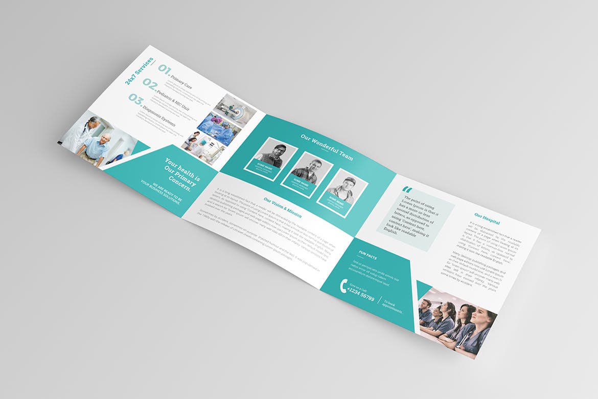 医疗健康行业方形三折页宣传册设计模板 Medical Square Trifold Brochure插图(2)