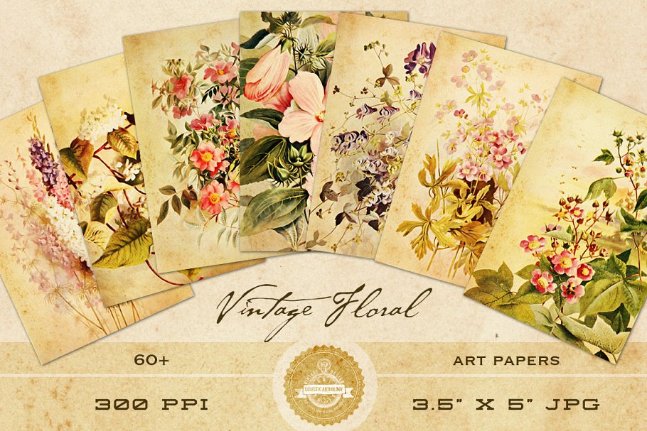 古典花卉艺术贴纸纸张 Vintage Floral Art Papers插图