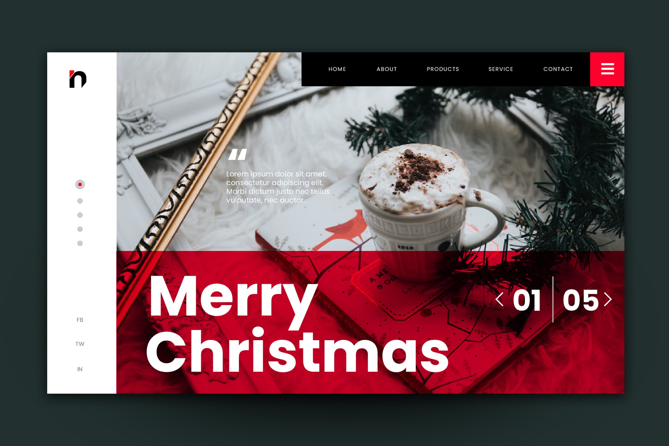 圣诞节主题背景网站着陆页设计AI&PSD模板v1 Merry Christmas Web Landing Page AI and PSD Vol.1插图