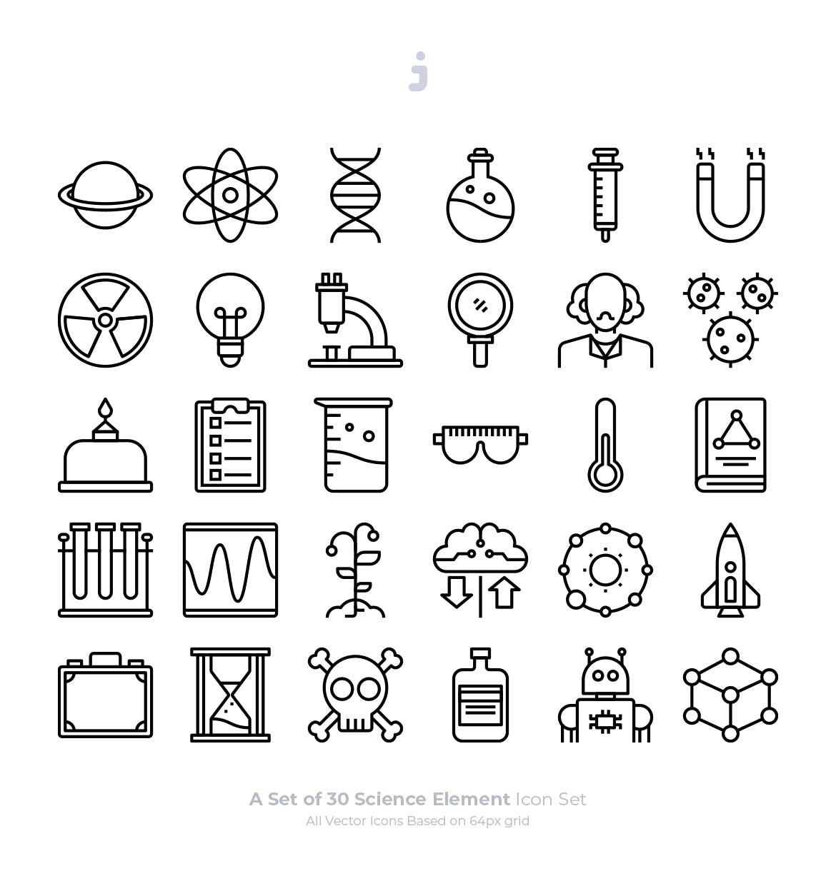 30枚科学元素Outline风格矢量图标 30 Science Element Icons – Outliner插图(1)