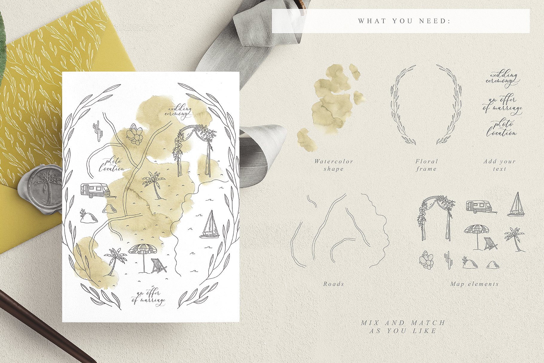创意文艺风格婚礼邀请函地图设计素材包 Wedding Map Creator Collection插图(12)
