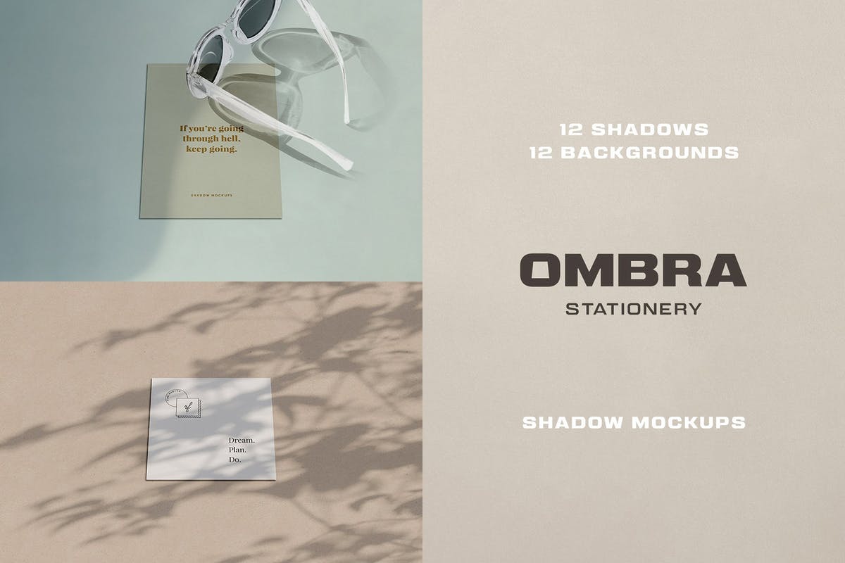 办公用品设计预览阴影背景样机模板 Ombra Stationery Shadow Mockups插图