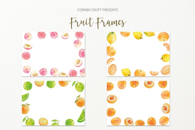 水果水彩手绘装饰框架插画素材 Watercolor fruit frame插图(8)