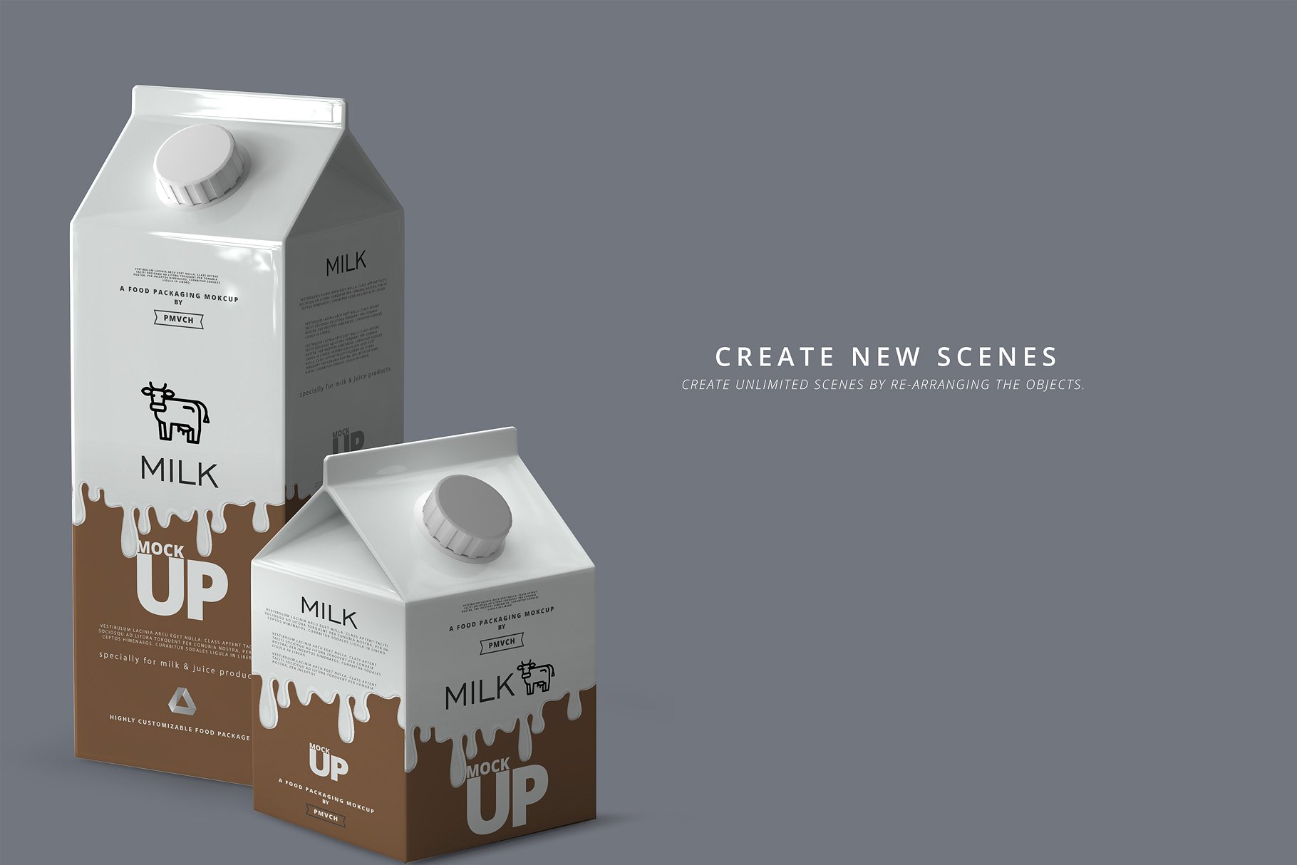 牛奶&果汁纸盒包装展示样机 Milk / Fruit Juice Carton Mockup [psd]插图(4)