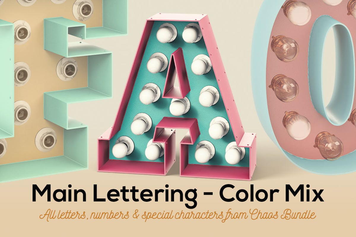 大帐篷灯泡装饰金属字体场景模板10 Marquee Light Bulbs Chaos 10 – Color Mix Lettering插图