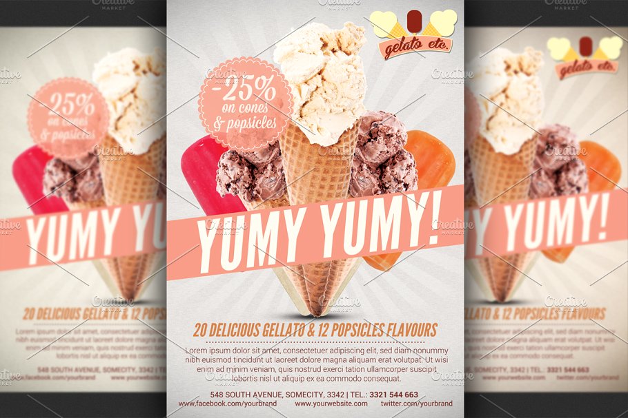 冰淇淋雪糕店促销广告传单模板 Ice Cream Shop Offer Flyer Template插图(1)