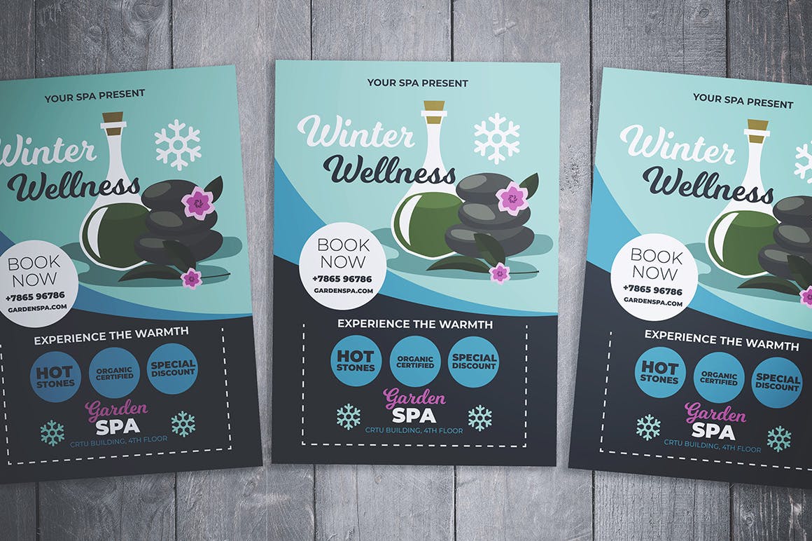 时尚简约冬季健康水疗中心瑜伽SPA宣传单DM海报设计模板（AI&PSD）插图2