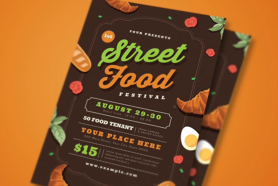 快餐食品外卖宣传单设计素材 Street Food Festival Flyer插图(1)