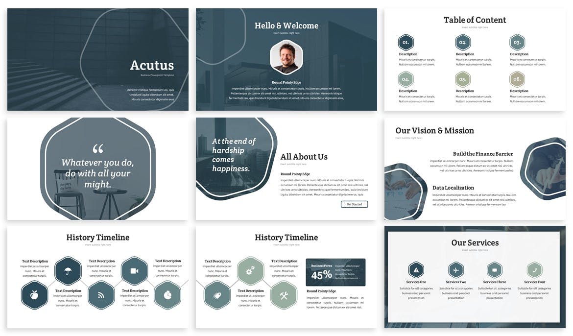 初创型科技企业融资计划书谷歌幻灯片模板 Acutus – Hexagon Google Slides Template插图(1)